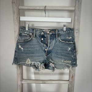 Agolde Frayed Hem Jean Shorts - Light Blue